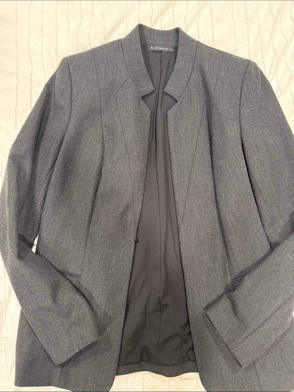Elie Tahari Heathered Gray Collarless Blazer